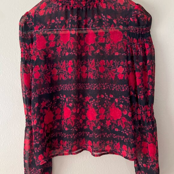 BB Dakota by Steve Madden Tops - BB Dakota x Steve Madden Black and Red Roses Sheer Long Sleeve Blouse